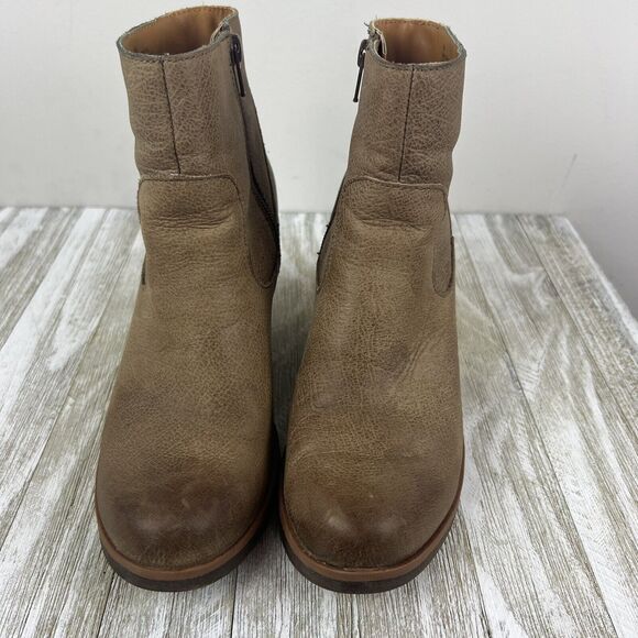 Korks by Kork Ease Gemini Tan Leather Wedge Zip Ankle Boots Womens Size 6.5 - Picture 5 of 10